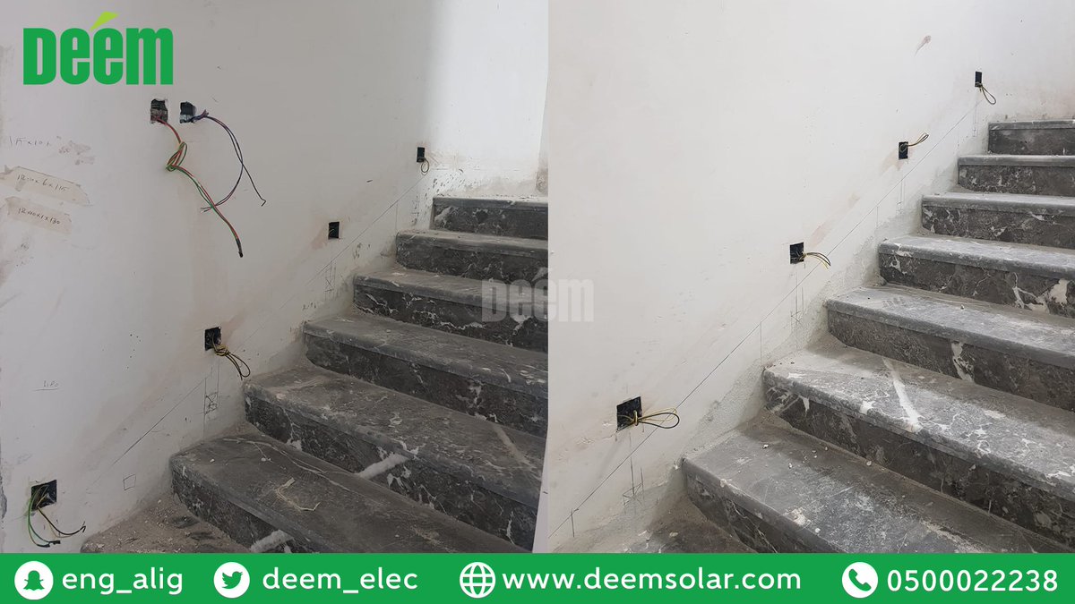 Deem_Elec's tweet photo. التأسيس لإنارة الدرج ، تم التكسير بالصاروخ و إستخدام ٢.٥ ملم لسلك كهرباء الإنارة . إرتفاع اللمبة ٣٠ سم https://t.co/xG3gjwEi3O