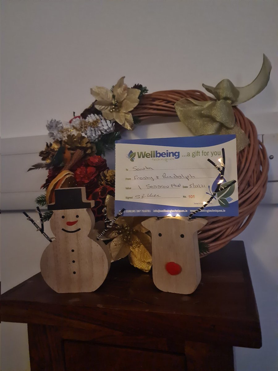 WellbeingWex's tweet photo. Frosty is delighted this morning as Rudolph just sorted their present out for Santa 🎅 a gift voucher from Wellbeing Techniques 
Clever lads 😉
#giftideas #giftsforher #giftsforhim #giftsforfriends  #giftvouchers #shoplocal #supportlocal #localbusiness #Wexford #newross https://t.co/B3rNkoU60y
