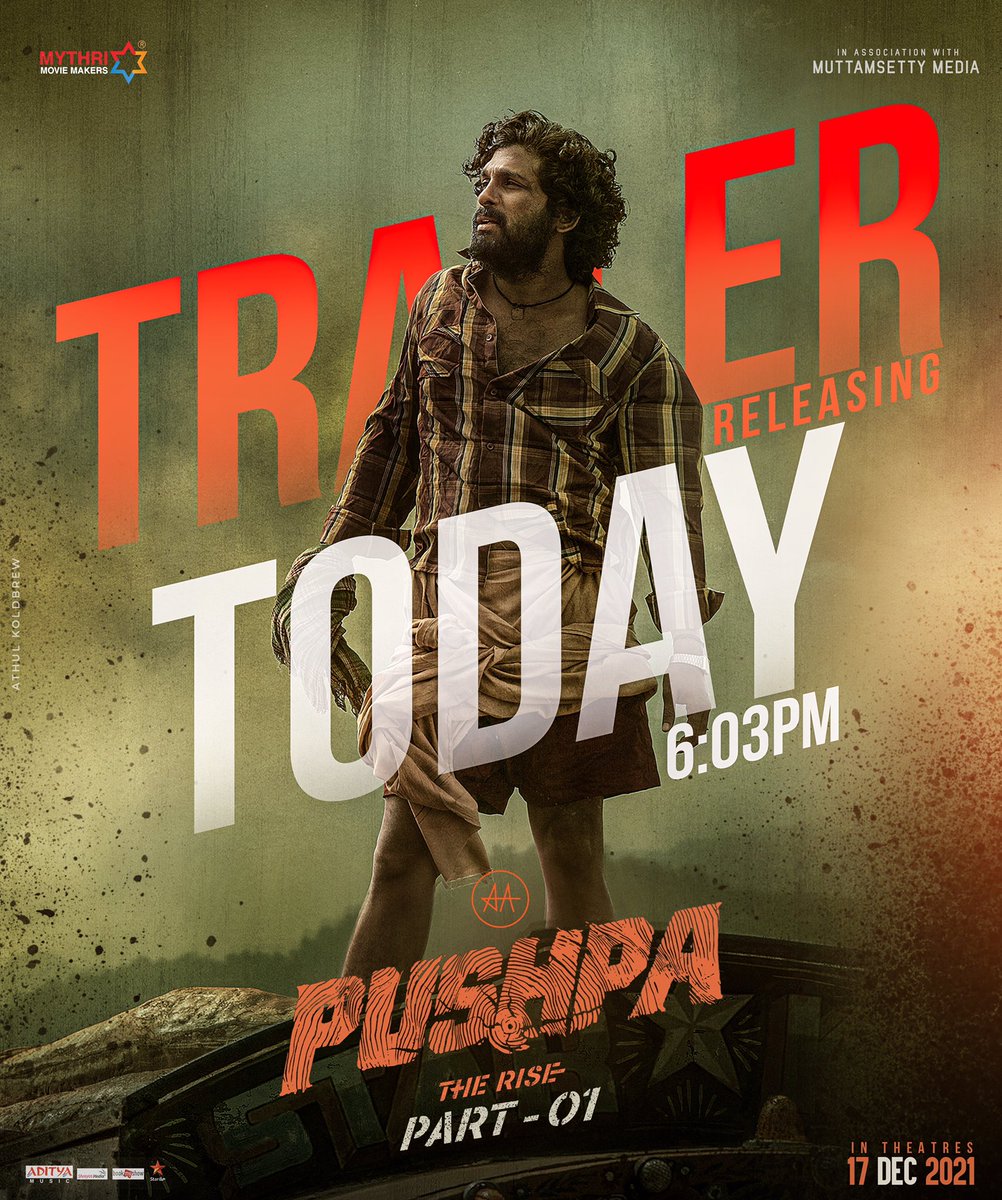 KoldbrewMedia's tweet photo. #PushpaTrailerDay  FireFire

#PushpaTrailer out Today at 6:03 PM

@PushpaMovie 
#PushpaTheRise 
#ThaggedheLe Call me hand
#PushpaTheRiseOnDec17 

@alluarjun 
@iamRashmika 
@aryasukku @ThisIsDSP @adityamusic @MythriOfficial https://t.co/nJi00xF9tQ