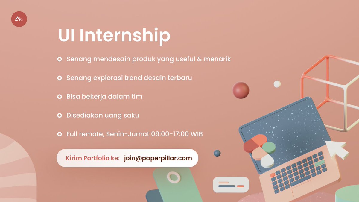 dwinawan_'s tweet photo. Heyho! 👋,  saat ini Paperpillar sedang mencari Intern (Durasi 3 bulan), bagi yg tertarik bisa kirim portfolio ke join@paperpillar.com ya

Kalau ada pertanyaan, bisa langsung reply tweet ini, Thanks 🙏

↳https://t.co/zJ1I5k6ty8
↳https://t.co/FJJ6eqjebn
↳https://t.co/v37iAFHUhO https://t.co/ZaJmHdTRPO