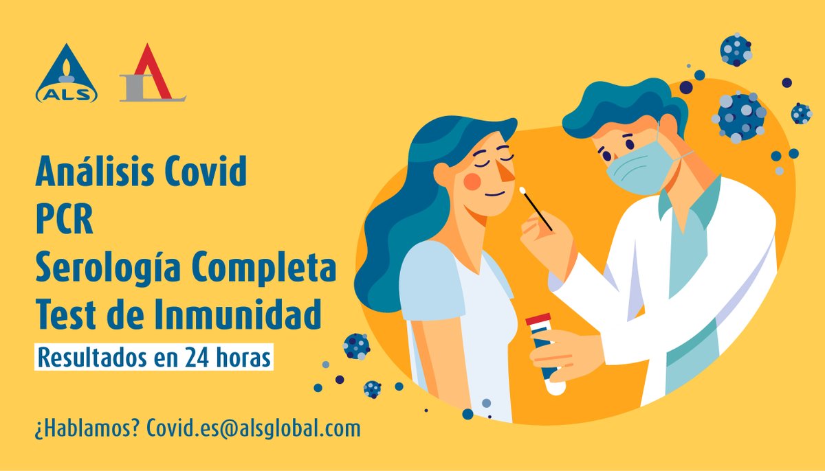 ALS Aquimisa, Laboratorio con análisis PCR y pruebas de serología con resultados en 24 horas. También PCR en saliva con un cómodo kit de recolección de muestras y venta online en covidlaboratorio.com

#COVIDー19 #coronavirus #PCR #Laboratorio #Análisis