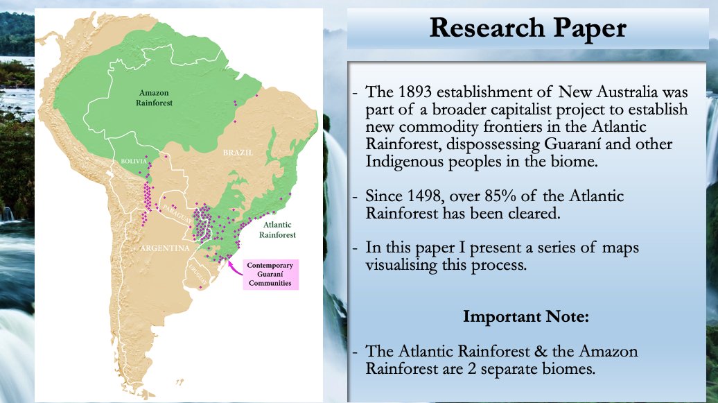 enviro_history's tweet photo. Just thinking about this excellent #envhist take on the New Australia story, presented at last week's #AHAUNSW 'Green Stream'. @Freg_Stokes is doing amazing work with Guaraní collaborators using original documents they unearthed in the region, &amp; visualising the commodity frontier https://t.co/6zD0wpwUBd