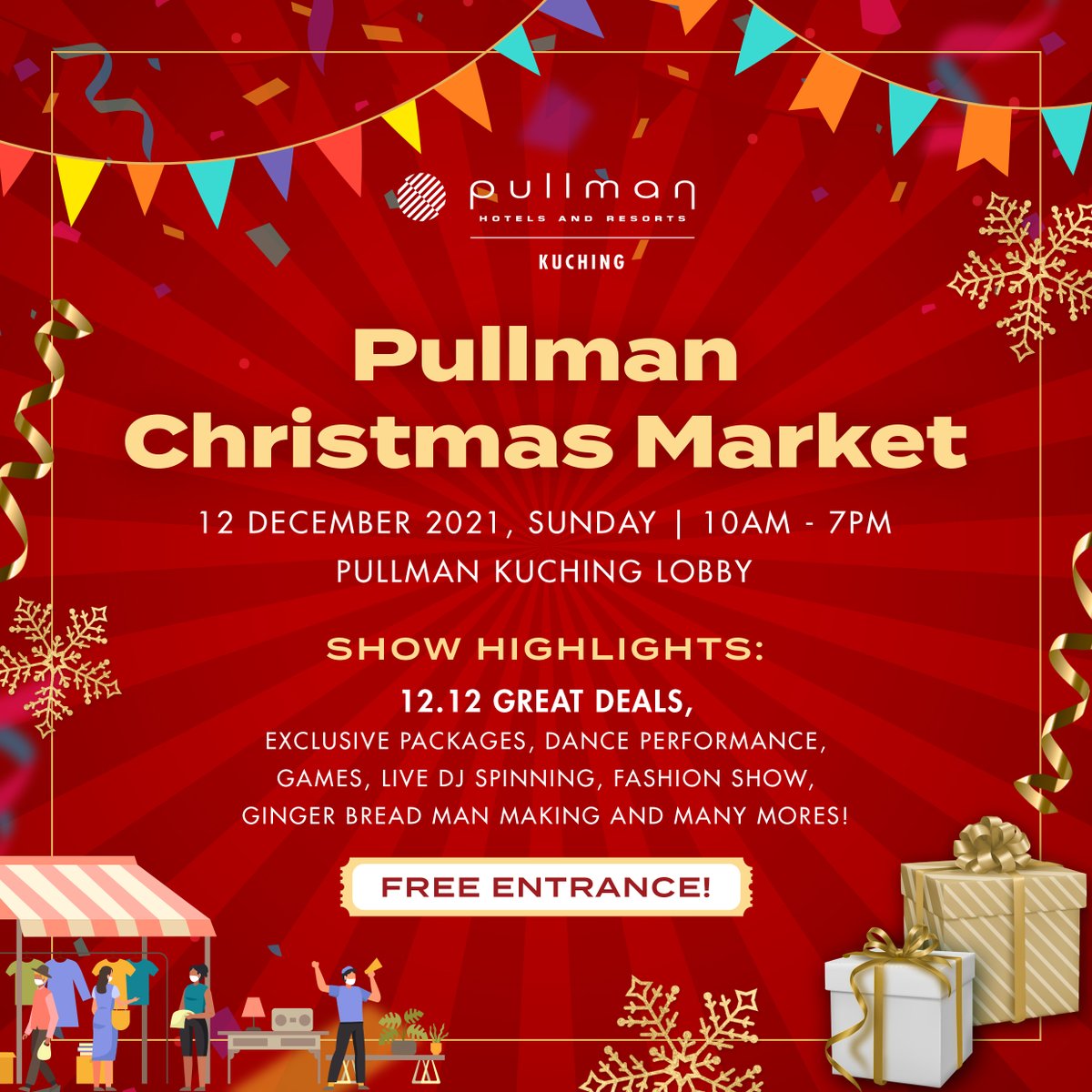 Pullman Kuching (@pullmankuching) on Twitter photo Join us this Sunday for π£π¨πππ ππ‘ πππ₯ππ¦π§π ππ¦ π ππ₯πππ§ from 10am - 7pm and get a chance to grab our 12.12 Great Deals, exclusive packages and exciting activities! π£
Everyone is welcome to come and join us for some Christmas Cheer! ππ§βππ₯¨
#1212greatdeals Join us this Sunday for π£π¨πππ ππ‘ πππ₯ππ¦π§π ππ¦ π ππ₯πππ§ from 10am - 7pm and get a chance to grab our 12.12 Great Deals, exclusive packages and exciting activities! π£
Everyone is welcome to come and join us for some Christmas Cheer! ππ§βππ₯¨
#1212greatdeals