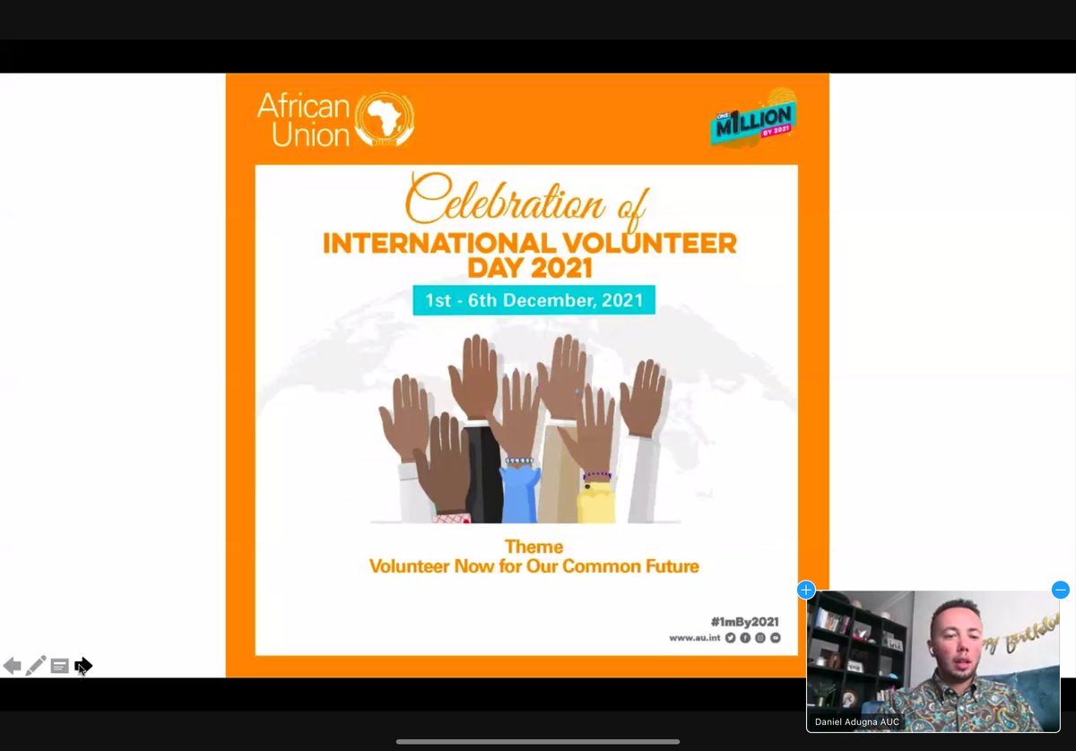 PaccPolicy's tweet photo. Happy #InternationalVolunteersDay  2021 to all #Volunteers around the world. The event"Volunteering for our common future through #AU Agenda 2063 and Agenda 2030" is in progress ! #PACCPOLICY/#GCA interns had the opportunity to participate in the AU event to commemorate the IVD. https://t.co/D9E4S2vrTG