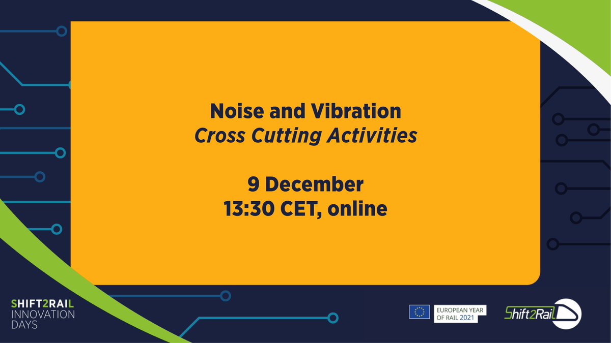 EURail_JU's tweet photo. 🤫Interested to know what we have achieved to limit noise and vibration in 🇪🇺 #rail?

Join the #S2R_InnovDays webinar on Cross-Cutting Activities on 9/12 at 13:30 CET
 
➡️Auralisation &amp; virtual reality methods
➡️Vibration
➡️Standardisation &amp; social impact

https://t.co/DGNLKjakK9 https://t.co/zDvw7qmUVz