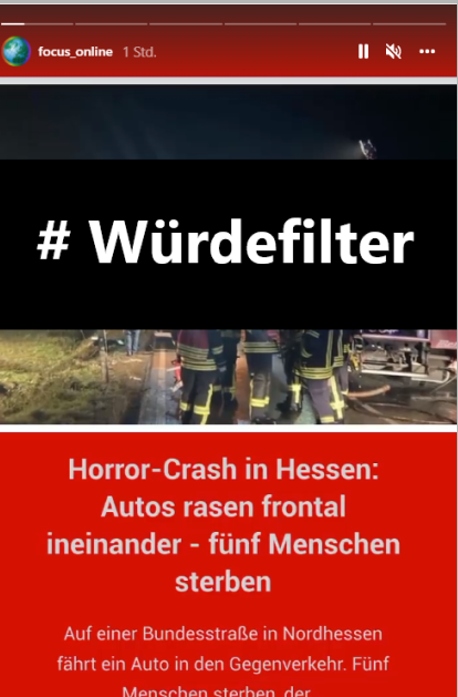 #wuerdefilter, #horrorcrash, #unfallhessen Warum wird würdelose Unfallberichterstattung nicht genauso bestraft, wie das Gaffen selbst? Mein Beileid den Familien. Es tut mir leid, dass euer Leid durch diese Bilder verschlimmert wird.