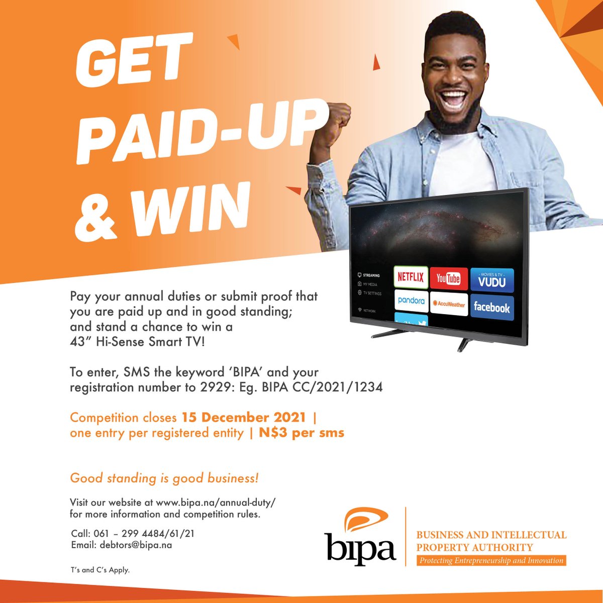 bipa_nam's tweet image. There is still time to enter the competition. All you have to do is make sure your annual duties are paid up and you can stand a chance to win a 43” Hi-Sense Smart TV!

Visit bipa.na/annual-duty/  for more information.

#goodstanding