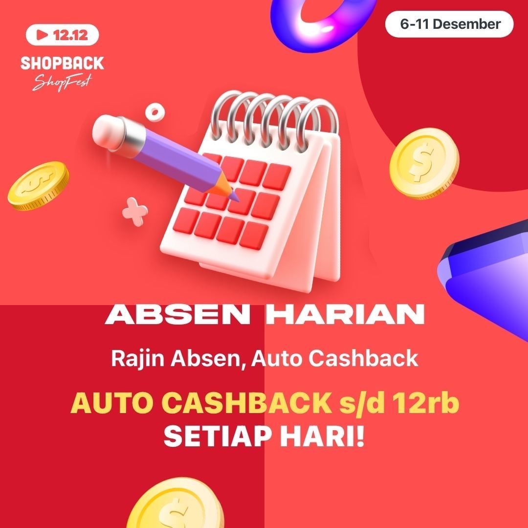 ShopBackID's tweet photo. Mau dapetin cashback s/d 12ribu setiap hari? โค Cus jangan lupa absen tiap hari sampe tanggal 11 Desember! Cek gambar di bawah untuk tau caranya ya!
Yuk download sekarang dan absen mulai hari ini: https://t.co/DGlkOVwvnE
#MulaidariShopBack #Cashback #ShopBack #ShopBackShopFest https://t.co/arBfUzG3Pk