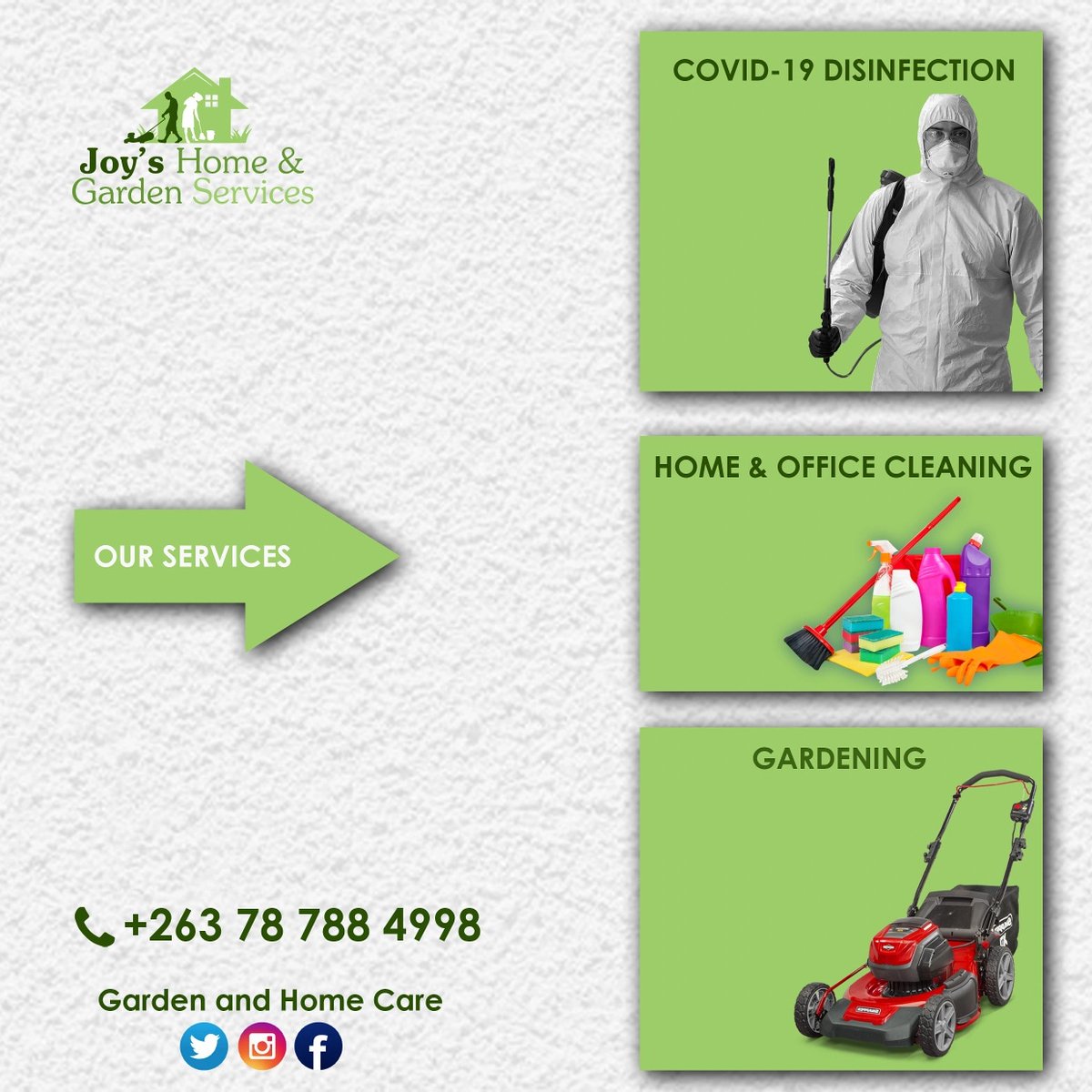 GardenandHomeC1's tweet photo. Get in touch with us for all services
+263780028660 or visit our pffices at 22 carlisle drive Alexandra Park Harare
#gardenandhomecare
#sanitizingservices
#cleaningserviceszim https://t.co/YjFKwr96dl