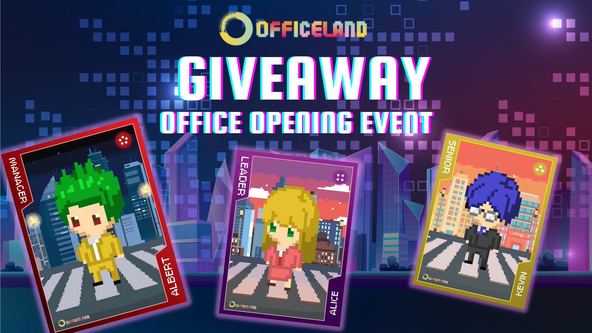 officelandgame's tweet photo. #OfficeLand #Giveaway competition character card (random character) to the TOP3 score.
Top #1 : 1 x Manager card
Top #2 : 1 x Leader card
Top #3 : 1 x Senior card

follow the step : https://t.co/sommjT6nqD
Before on 9 Dec 6:00 AM UTC
Discord : https://t.co/TnjTRGUQ2S https://t.co/DwQFc69awK