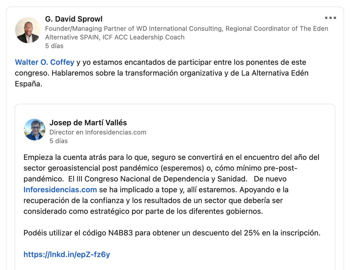 JosefaRosUCM's tweet photo. III Congreso Nacional de Dependencia y Sanidad
https://t.co/kXTjyrRzuE 
#LaAlternativaEdénEspaña
@BielStephan @daviduez @Inforesidencias https://t.co/aSv45nrver
