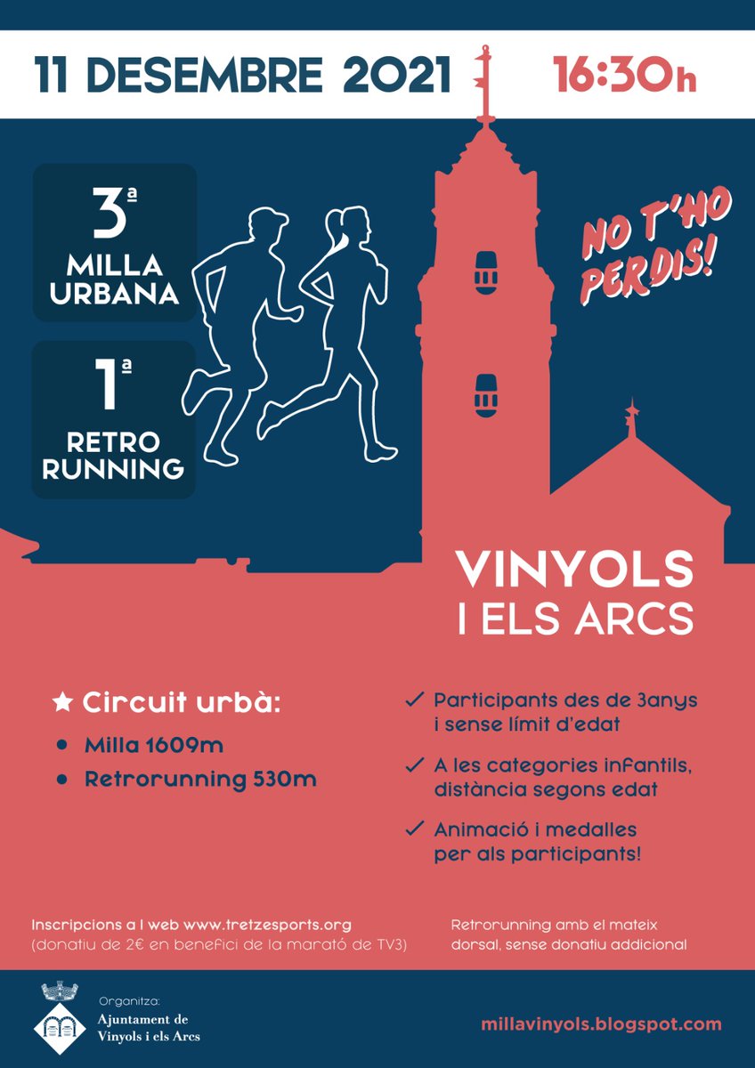 Us esperem el dia 11 a la Milla de Vinyols i els Arcs! Cursa solidària amb la marató de TV3 i on podreu volar! 
🏃‍♀️❤😚
tretzesports.com/curses2/formul…