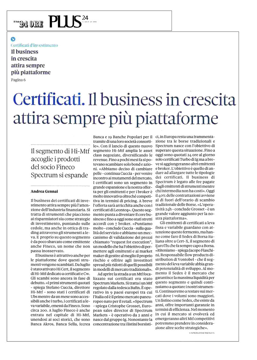 mymediarelation's tweet photo. I certificati di investimento piacciono ai risparmiatori in ottica di #trading. Cristophe Grosset, European sales director di @SpectrumMarkets, spiega che ad aprire la strada a un Mtf focalizzato sui #certificati era stato Spectrum Markets.

@Plus24Risparmio - @sole24ore
#invest https://t.co/e8fuQ5XusS