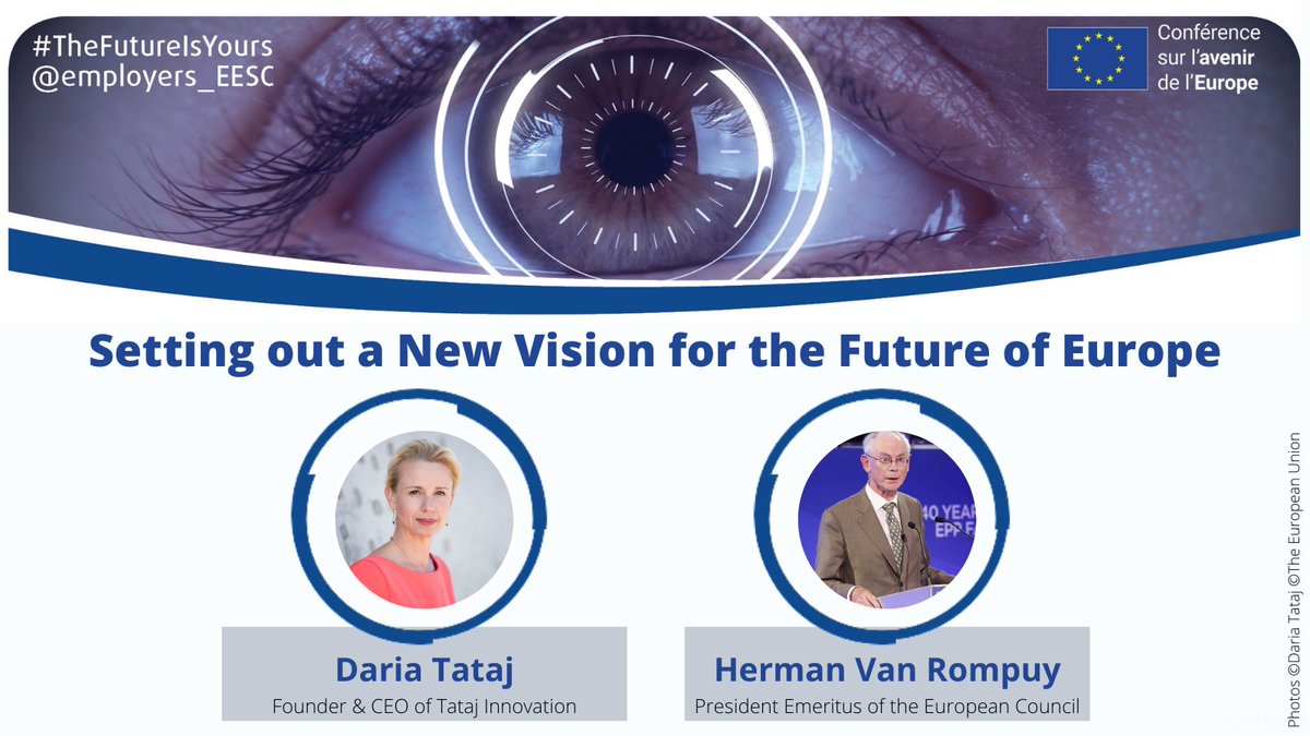 Meet our keynote speakers:

⭐️<a href="/DariaTataj/">Dr. Daria Golebiowska-Tataj</a>: Founder &amp; CEO <a href="/TatajInnovation/">Tataj Innovation</a>, world expert on #innovation networks
⭐️<a href="/HvRpersonal/">Herman Van Rompuy</a>: President Emeritus of <a href="/EUCouncil/">EU Council</a>

We can't wait to discuss the #FutureOfEurope with you on 🔟 December

Info: europa.eu/!Qxx7C9

#TheFutureIsYours