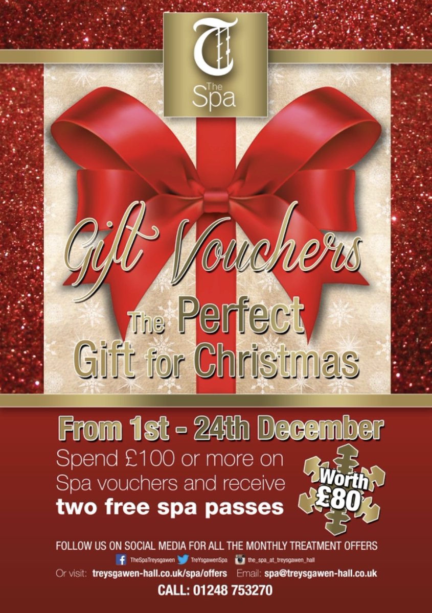 👀👀🎄🎄☃️☃️Spa vouchers now available - 🤩🤩
call in we can make any of our vouchers personal 😱🎄🎄☃️☃️🧑‍🎄🧑‍🎄⛄️⛄️⛄️🎁🎁🌲🎄🤶🎅🎅
#spa #treysgawen #voucher #gift #Christmas