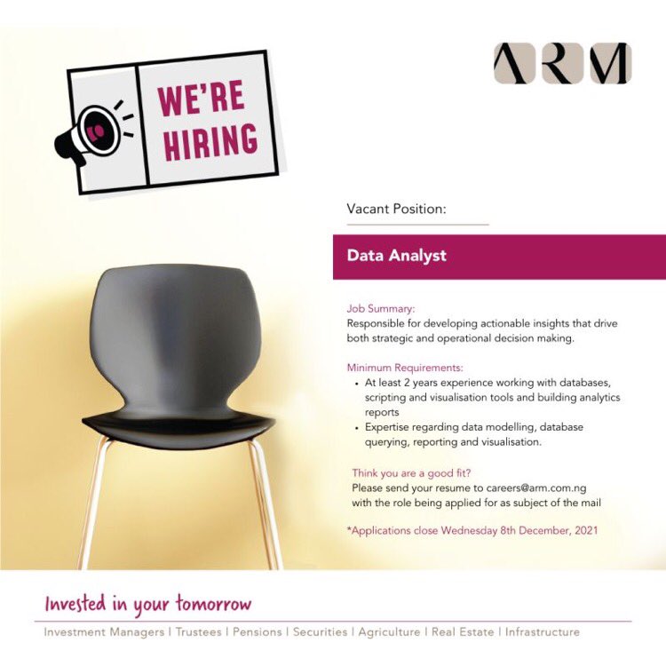 VACANCY 🇳🇬 
Data Analyst at ARM