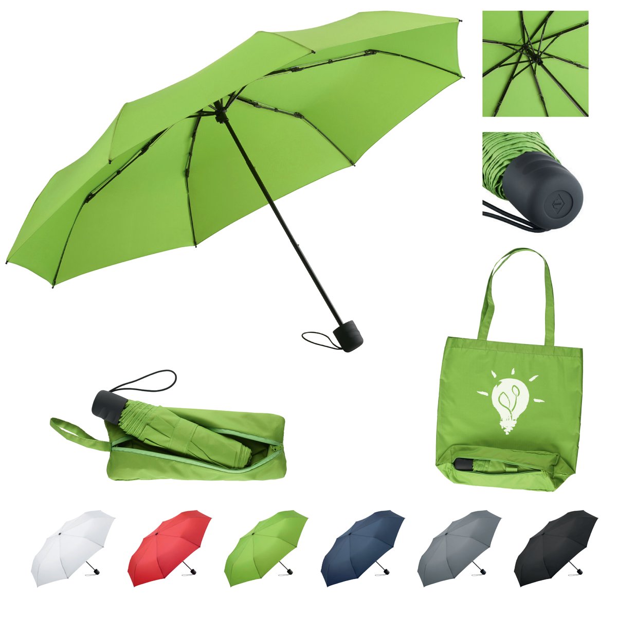 Check out this handy 2 in 1 umbrella and shopping bag! The cover is made of recycled plastic and has many branding options from each panel to the tie, the bag and the handle. A practical promotional product with two uses! #brandedgoods #promomerch
