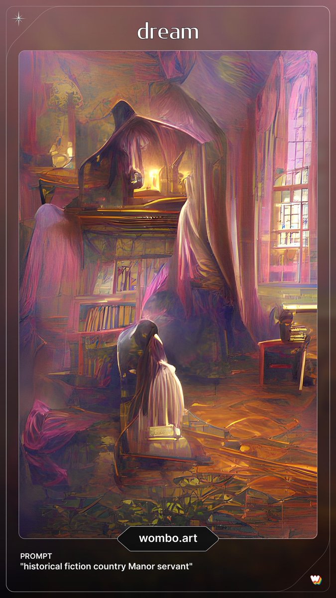 roseservitova's tweet photo. What fun! Putting in words/themes etc from WIP into Wombo Art app to see what it brings up. I love these. #histfic #Servant #CountryManor #GirlsInLove https://t.co/i81m4BdA6F