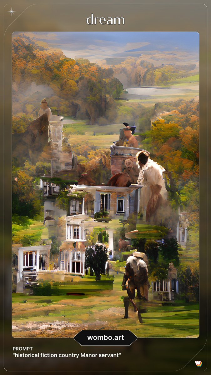 roseservitova's tweet photo. What fun! Putting in words/themes etc from WIP into Wombo Art app to see what it brings up. I love these. #histfic #Servant #CountryManor #GirlsInLove https://t.co/i81m4BdA6F