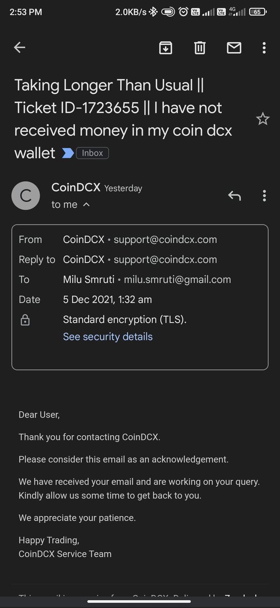 Satpathy_SR's tweet photo. Raised complaint on help and service portal with ticket number - 1723655. Money must have added to my wallet within 24 hr as per your system but its more than 48 hr now and your support is not responding too. Is this how you treat your clients? @smtgpt @CoinDCX_Cares @CoinDCX https://t.co/HxSfIlJfqB