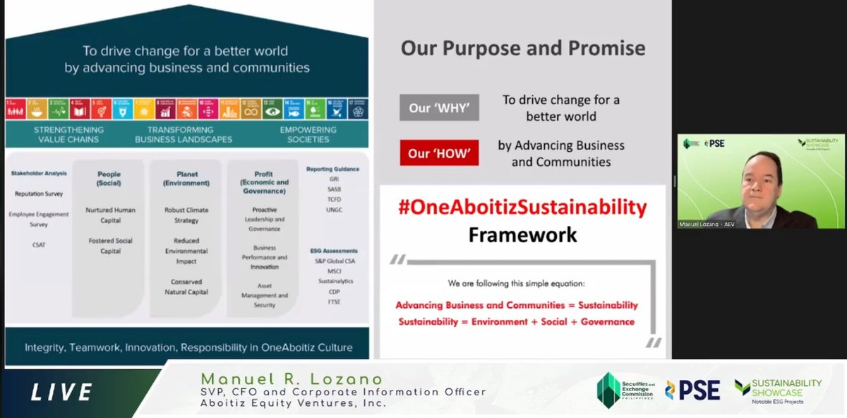 PhStockExchange's tweet photo. 1/2 Sustainability presentations by six listed companies - Aboitiz Equity Ventures, Inc Aexlum Resources Corp., Ayala Corporation, First Gen Corporation #sustainability #PSEGoals https://t.co/rGvkueuC48