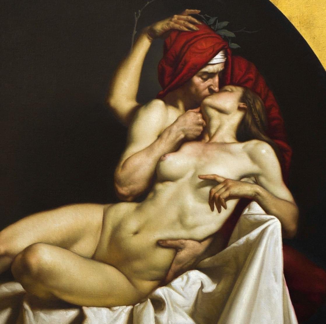 La polemica su questo quadro (Il bacio mai dato a #Beatrice, R. Ferri) rappresenta a pieno la società contemporanea: ognuno si sente legittimato a dire la sua, anche se non interessa a nessuno. L’arte non si può commentare così, a cazzo di cane. 
Daje #Dante mettici la lingua