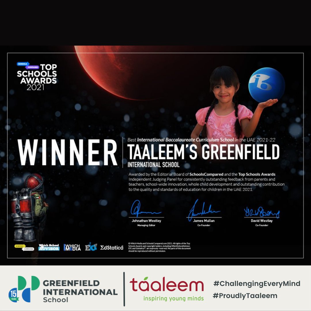 GreenfieldIntS's tweet image. We are immensely proud to become a winner of the &apos;Best #IB Curriculum School in the UAE 2021&apos; award of the Thank you to all who have been and who are part of our journey!💚💙
 
#behappybeGIS #ChallengingEveryMind #ProudlyTaaleem #BestIBSchool

@Taaleem @iborganization