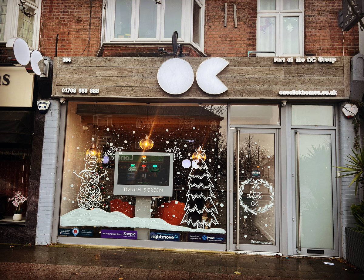 OcgroupThe's tweet photo. It’s beginning to look a lot like Christmas! Many thanks to local artist @wakefieldartwork for her amazing work at our Gidea Park shopfront. Highly recommended for any local businesses or even designs in the home. Check out her page. Three weeks to go til ChristmasEveryone ready? https://t.co/7qwt0h1I3C