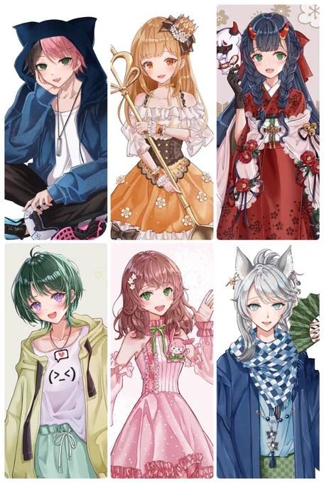 デザインを担当した子たちです!
ファミリーが増えてきたのであらためてご紹介します!✨

左上から↓

たゆさん(@TaYuchanGaming)
蜜城ふいゆちゃん(@mitushiro_huiyu)
ロリクルちゃん(@Lori_0221)
沙那翠ちゃん(@sanasuiiiii)
みゅうみゅうちゃん(@myumyu_Liver)
霜月いくみさん(@ikumi_IRIAM75 ) 