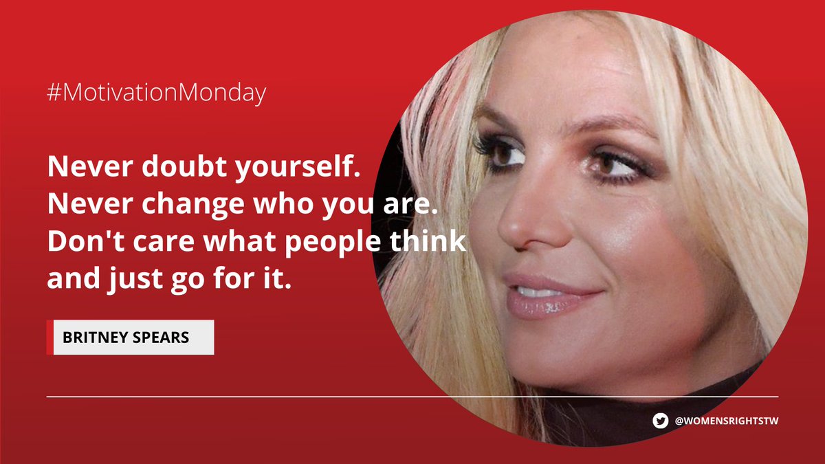 WomensRightsTW's tweet photo. Start a new week with inspiring words from #BritneySpears. It's also important to celebrate her #freedom. Let's cheer for #FreeBritney !
 
Be yourself, be you, be brave.
 
#MotivationMonday #quotes https://t.co/kIdQZgQqZF