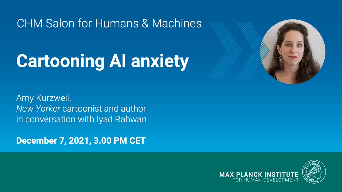 Live event: A discussion about #cartoons &amp; #AI anxiety? Our cup runneth over! 🤖🤗The wonderful <a href="/amykurzweil/">Amy Kurzweil</a>, @newyorker, will discuss 'Cartoons for #AI Anxiety' w/ Max Planck director <a href="/iyadrahwan/">Iyad Rahwan | إياد رهوان</a> <a href="/mpib_berlin/">Max Planck Institute for Human Development</a>: join us tomorrow, Tue, Dec 7, 3:00 pm CET!🤖  bit.ly/3rD5KUR