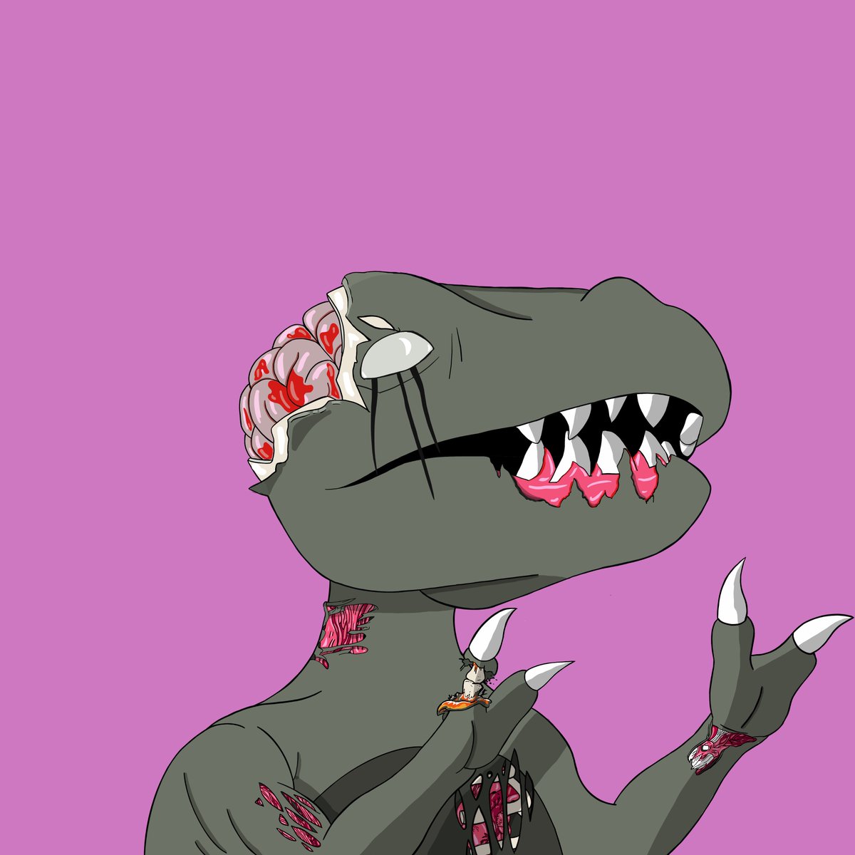 Zombie rex likes brains and getting into fights.
#nftcollector #dinoverse