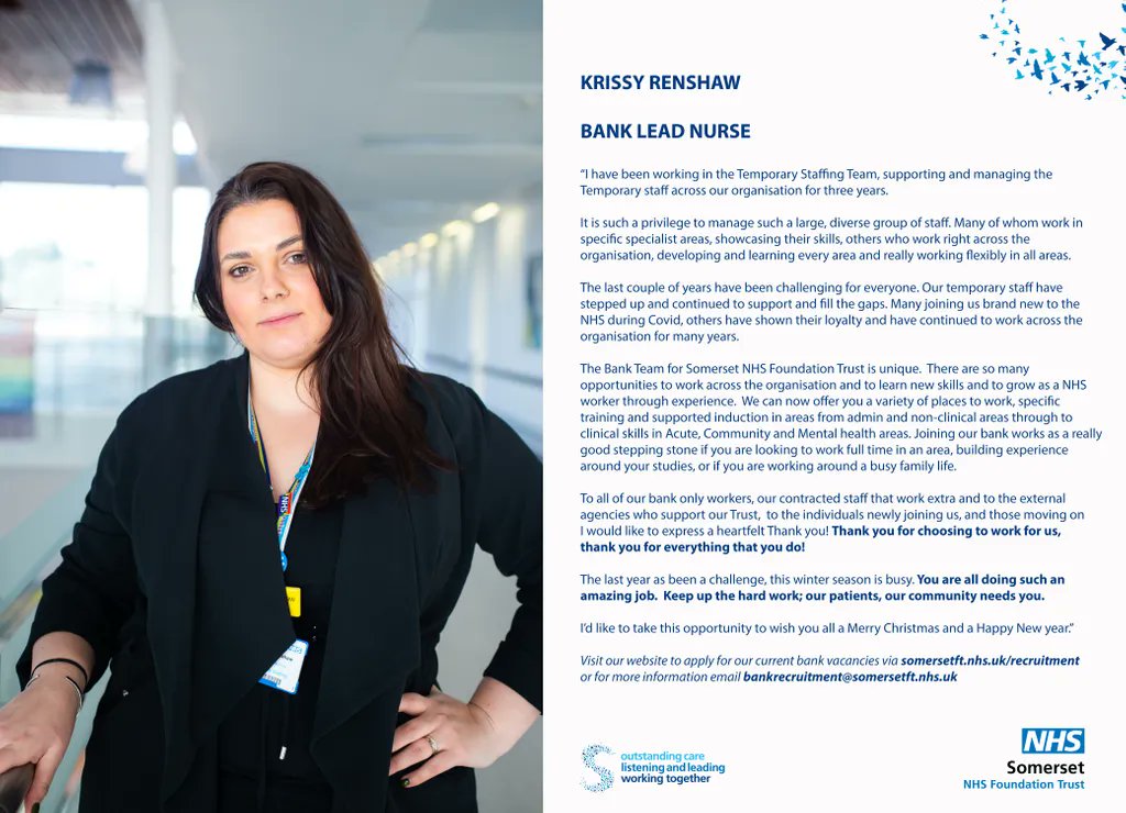 ⭐️ Our final spotlight is on the amazing Krissy, our Bank Lead Nurse. Read more below.⭐️ 

View &amp; apply for our bank vacancies via buff.ly/2XyrMsg or for more information contact Emily via emily.ashford@somersetft.nhs.uk ✉️ 

#somerset #NHScareers #temporarystaffing