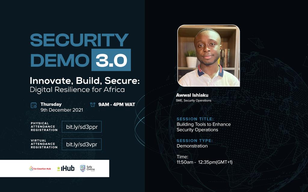 SafeOnline_AFR's tweet image. @Awwal_Quan  is the lead for security operations @cyberplural .He will be demonstrating some of the tools they have built to enhance security operations.
#CyberSecurity 
#SecurityDemo 
#Africa