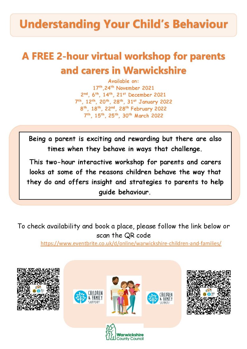 WarksFIS's tweet image. There are a range of free online workshops available for parents and carers in Warwickshire to access.
Click here to view parenting workshops and book a place - ow.ly/VOFo50EuQOB 🖱