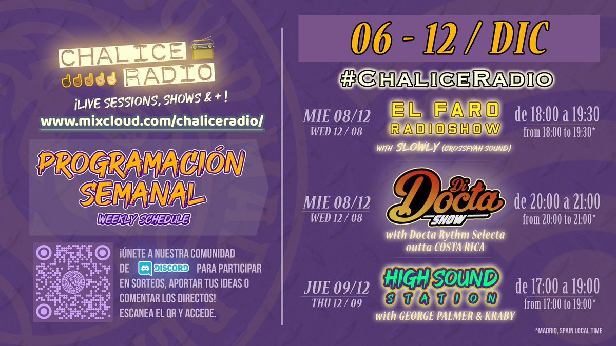 ChaliceSound's tweet photo. #ChaliceRadio
#weekly #semanalmente
06 - 12 DIC
πππππππ
https://t.co/cFR0Ogy6MW
#ElFaro #radioshow @CrossfyahSound
#DiDoctaShow @doctarythm
#HighSoundStation #GeorgePalmer
.
.
#ChaliceSound #mixcloud #live #radio #mixcloudlive #livestream #madrid #livestreaming #stream https://t.co/9OTDUiNs54