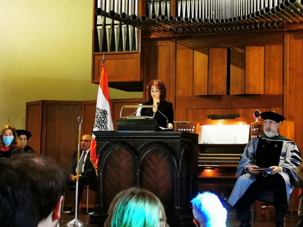 AUB_Lebanon's tweet photo. #AUB student Rita-Maria Ibrahim at Founders Day ceremony: "the gender pay gap is astoundingly persistent, and women are severely underrepresented in governmental, medical, entrepreneurial and technological industries." https://t.co/CtZPkb8g2x