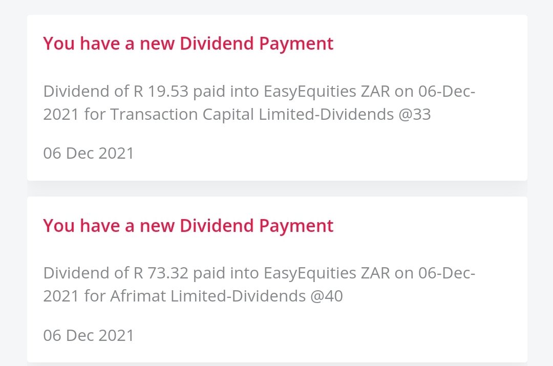 EMukumbo's tweet photo. We celebrate all dividends received big or small. My money made money babies 😍🎉💃🏽🥳 . I hold 183 shares in Afrimat and 59 shares in Transaction Capital to receive the amounts shown below. #Road2financialfreedom. https://t.co/ve2KtOkPqO