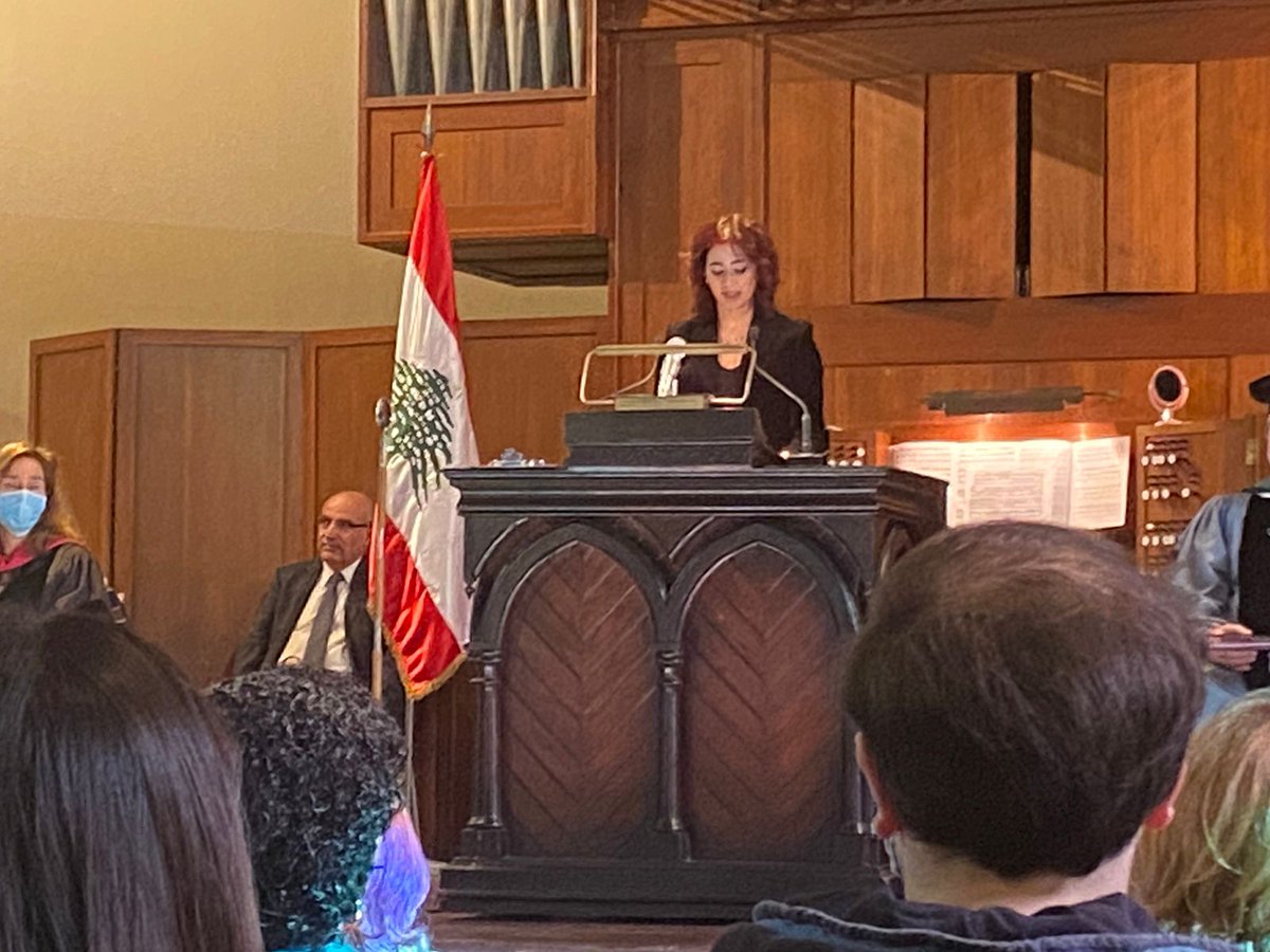 AUB_Lebanon's tweet photo. #AUB student Rita-Maria Ibrahim at Founders Day ceremony: "AUB must aim to instill in its students a deep-rooted respect for women, by introducing them to the revolutionary women who have changed the course of history." https://t.co/CeHcqc5SBr