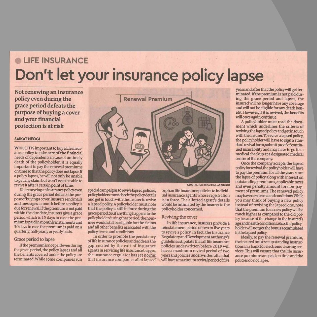 FinancialMp's tweet image. Buying life insurance is a must for everyone, but it is equally important to continue the policy by paying premiums regularly. Timely premium payment ensures the policy doesn’t lapse and the risk coverage is unaffected.

#insurance #premiums #riskcoverage