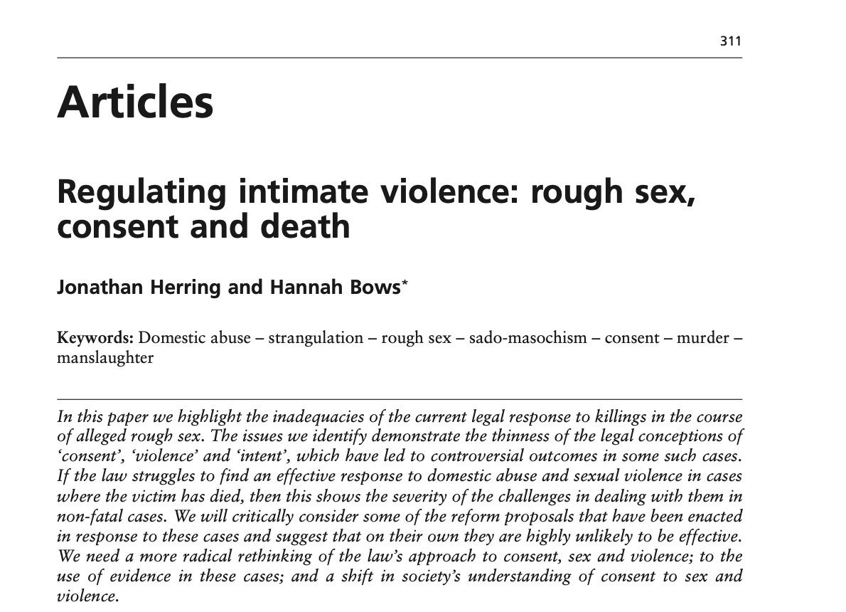 Really pleased that our special issue on rough sex and the law has been published today in Child &amp; Family Law Quarterly <a href="/LexisNexis/">LexisNexis Legal & Professional</a> - it includes articles by <a href="/CassandraWiener/">Cassandra Wiener</a> <a href="/TanyaVPalmer/">Tanya Palmer</a> <a href="/SZaccour/">Suzanne Zaccour</a> @tullyoneill_ @Rosa_WallWefel Julie Tommie, me &amp; @jojohjhj