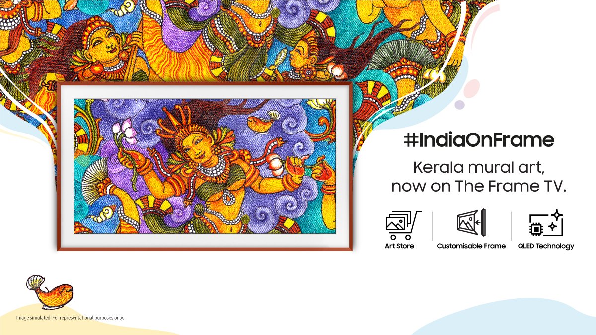 SamsungIndia's tweet photo. Kerala mural art with its majestic wall paintings, now on #TheFrame. Turn The Frame into a breath-taking fresco on your wall. Know more: https://t.co/yJl7XrMHP6. #IndiaOnFrame #Samsung https://t.co/viUgH8lNrM