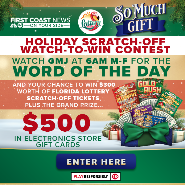 FCN2go's tweet photo. WATCH-TO-WIN #GMJ Today starting at 6AM. Look for the word of the day, then register https://t.co/iK7OJg3Wdz. You could even win the grand prize. But, you have to play to win. Good Luck from the #FloridaLottery #GoodMorningJacksonville #FirstCoastNews #OnYourSide #NBC12 #ABC25 https://t.co/hI5HNuhduG