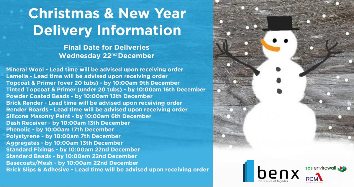 Please read the below information regarding our final order &amp; delivery dates for 2021. If you have any questions please contact a member of the team on 0845 519 8641 or via our website - benx.co.uk/contact/