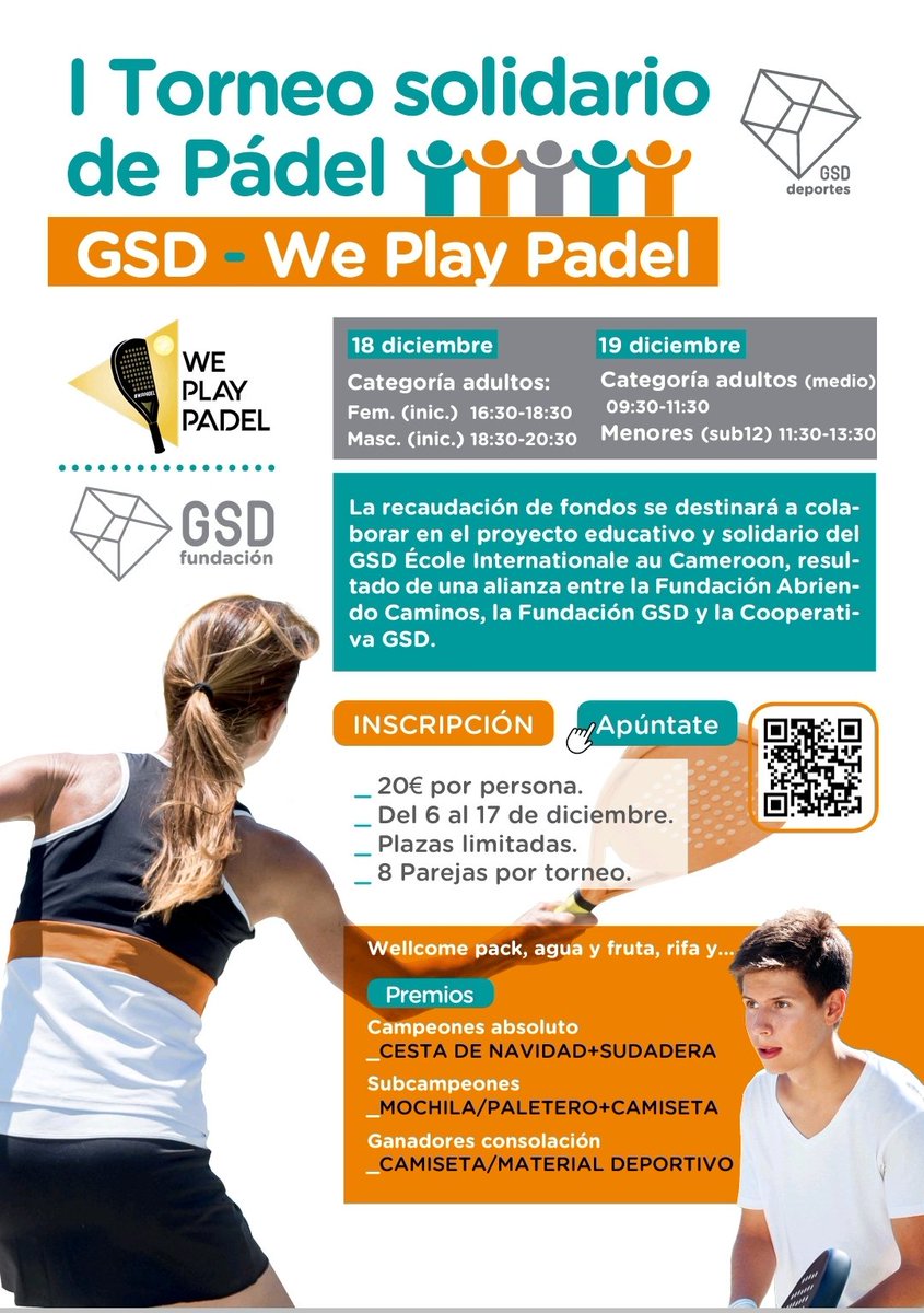 GSDcdeportivo's tweet photo. No dejes pasar la oportunidad de participar en nuestro I Torneo solidario de pádel @GSDcdeportivo #Alcalá. Un buen plan por una buena causa. @fundaciongsd
Apúntate ya‼️
https://t.co/sSujdai9Im https://t.co/mDNvsa8nLT