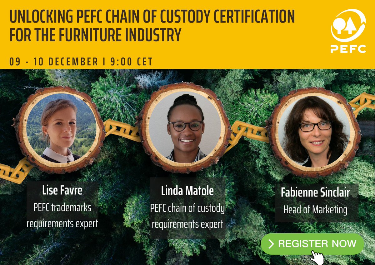Join us on 9-10 December for a complete guide to PEFC chain of custody certification, customized for the furniture industry. PEFC Team will cover everything from compliance requirements, to methods, to use of PEFC labels on products. 

treee.es/pefccocwebinar…