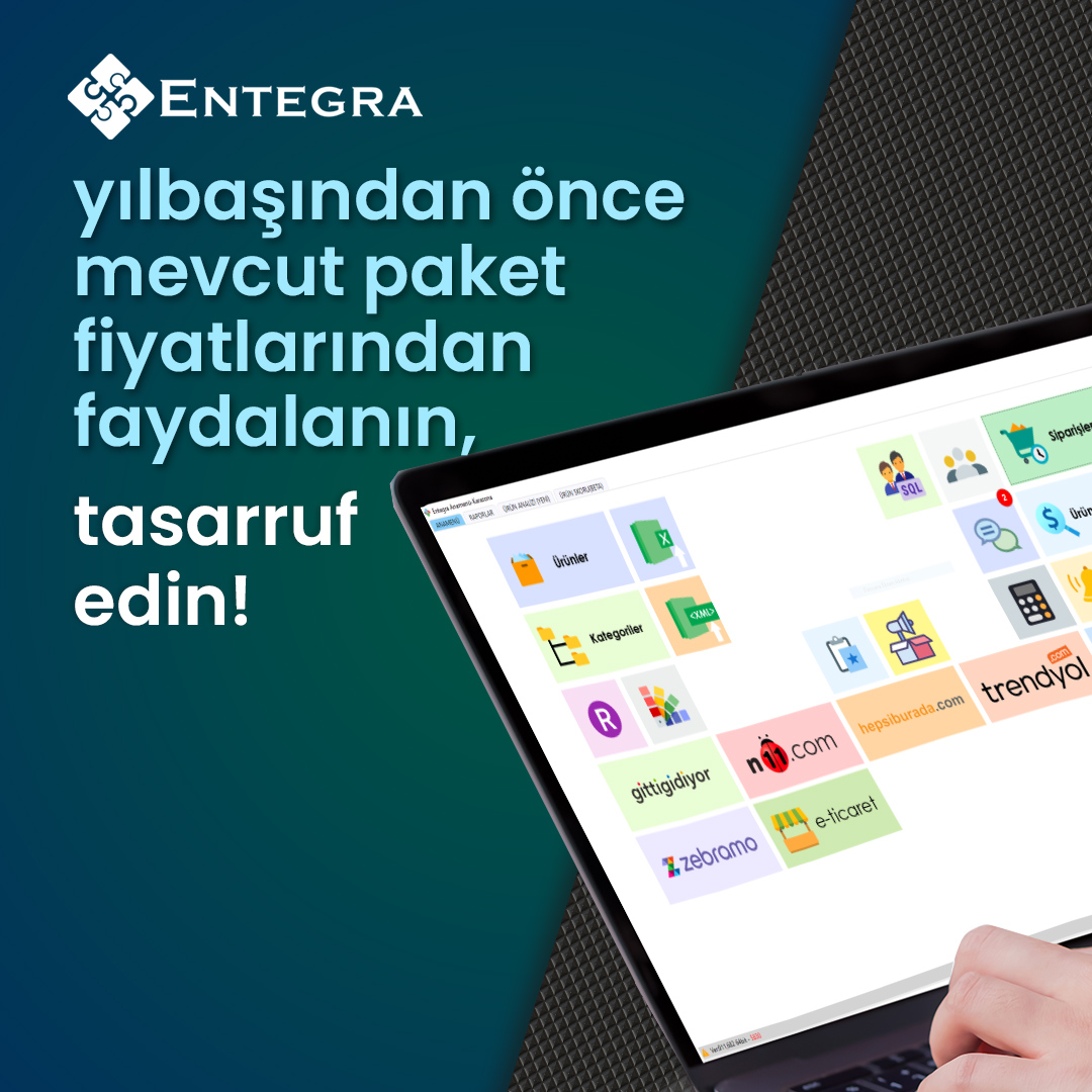Yılbaşından önce mevcut paket fiyatlarından faydalanın, tasarruf edin!

Detaylı Bilgi >> bit.ly/2Or3Q5Y

#entegra #eticaret #erp #muhasebe #kargo #pazaryeri #pazaryerientegrasyon #ecommerce