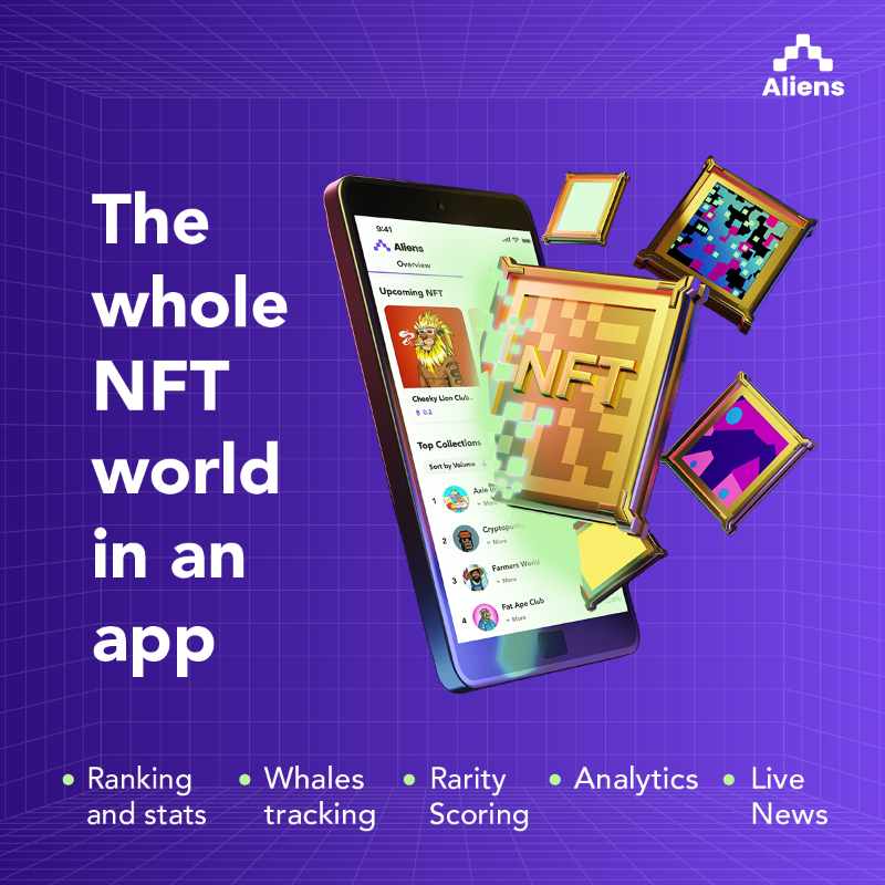 aliensapp's tweet photo. Gain the most visibility on what’s happening in the #NFT world. Aliens offer real-time data tracking, rarity scoring, upcoming projects, and news aggregation from 300+ trusted sources. 

Get Aliens now and immerse yourself in the NFT world.