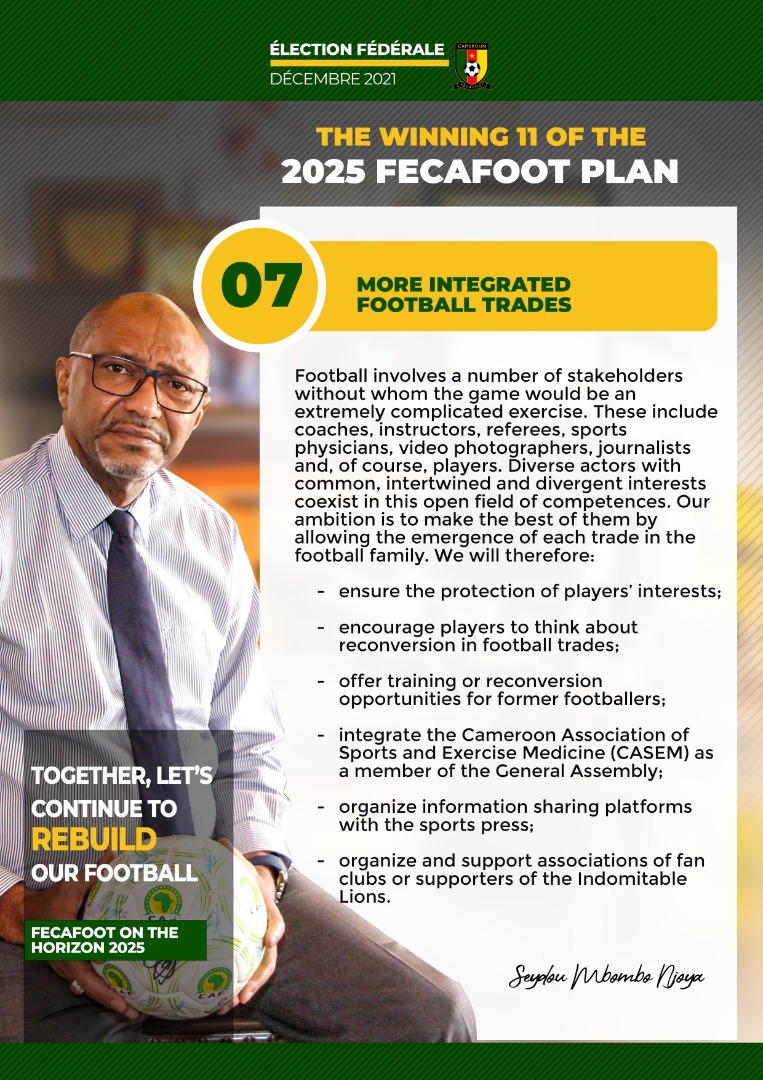 Our winning #11 is, we are convinced, the essential levers that will allow us to have more integrated football trades...

 #winning11
#2021FederalElection
#Fecafoot2025