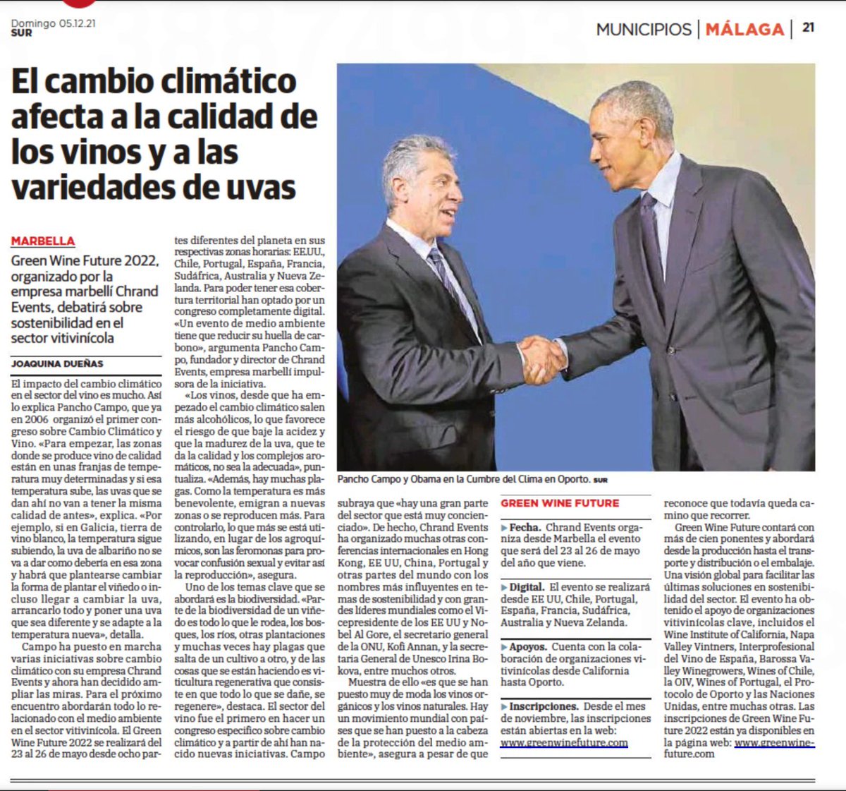 greenwinefuture.com será el evento de medioambiente y cambio climático más importante del sector vinícola. Las inscripciones ya están abierta en la web. #gwf2022 #CambioClimatico #sostenibilidad